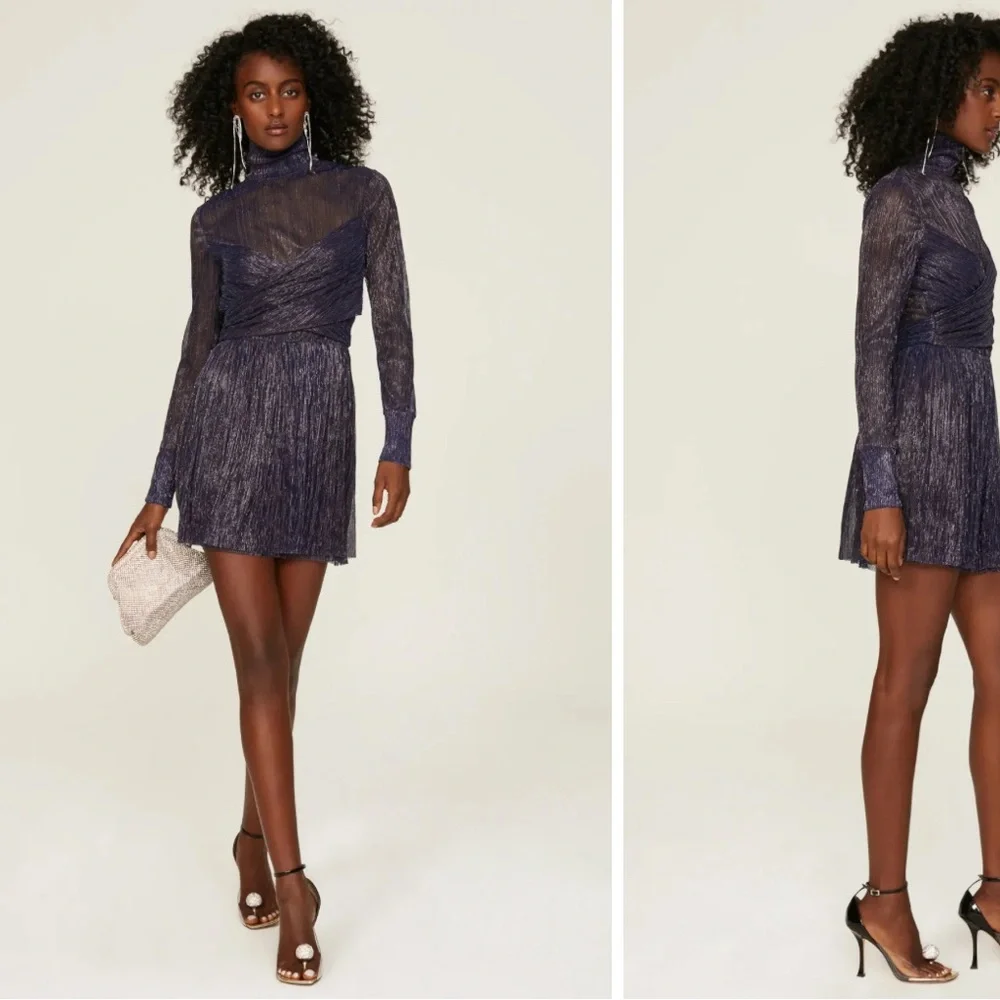 Sabina Musayev Small Adriana Dress Mini Purple Turtleneck Hourglass Long Sleeve - Picture 2 of 7